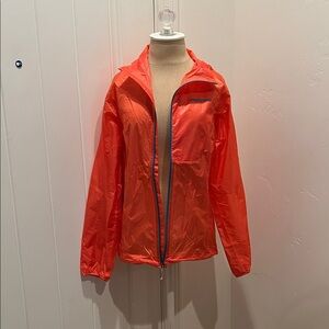 Patagonia Women's Vibrant Orange Rain Jacket with Blue Accents
